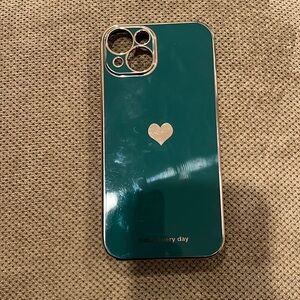 Teageo iPhone 13 Case - Cute Love-Heart - Shockproof Phone Case - Darkish Green